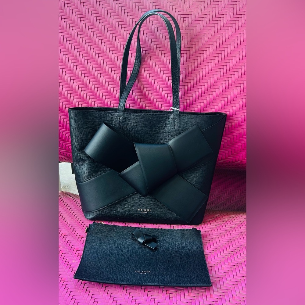 Ted Baker Black Leather Tote with Signature Bow